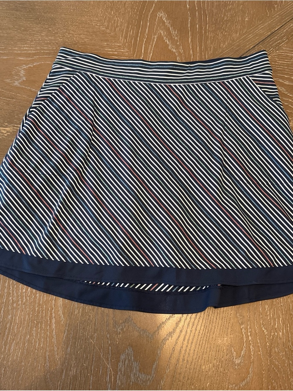 Peter Millar Navy Striped Skort with White & Red Glitter Accents